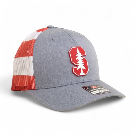 Stanford Cardinal 3D Snapback Trucker Hat- Heather Grey/ Stars & Stripes - Picture 1 of 3